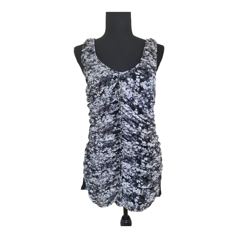 EXPRESS ruched sleeveless blouse black white size large